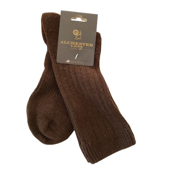 Alchester Giorgio Brown Socks Cashmere Wool Blend Mens Luxury Crew Dress L 10-13 - Picture 1 of 4